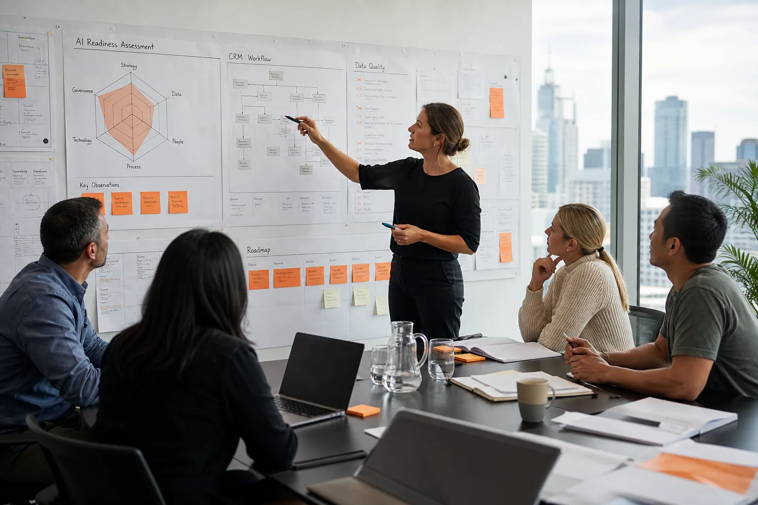 An AI readiness assessment workshop reviewing business systems and building a roadmap