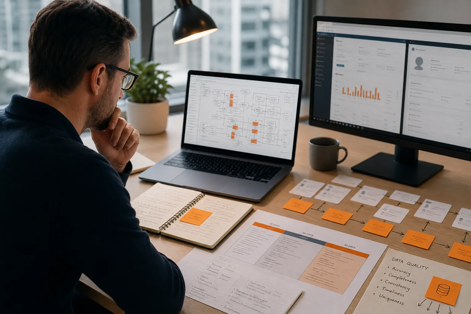 An AI readiness assessment process mapping CRM data and technology integrations